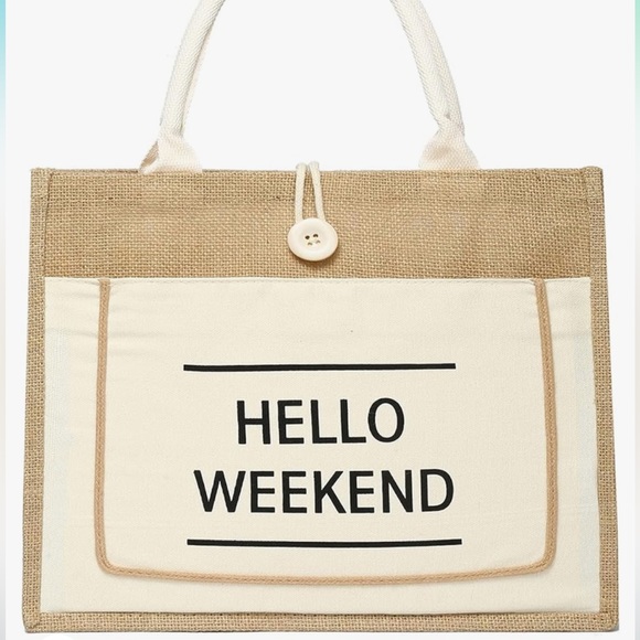 Jute Beach Tote for Women, Reusable Grocery Shopping Bag with Handle - Picture 1 of 7